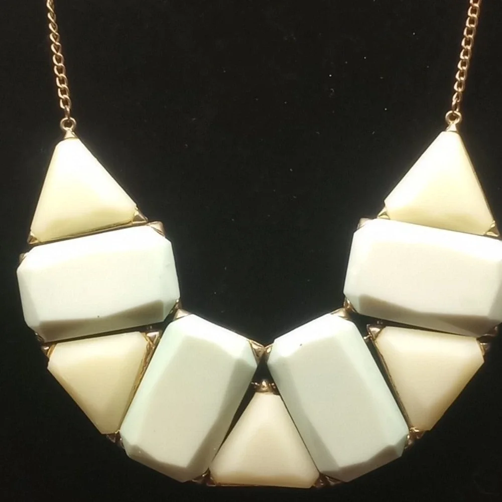 Statement Bib Necklace Geometric‎ Pastel Stones Gold Tone Chain